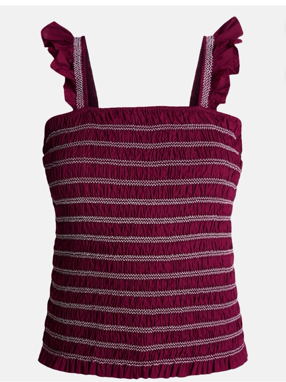 Time and Tru XXL 20 Burgundy Smocked Ruffle Strap Cotton Tank Top NWT